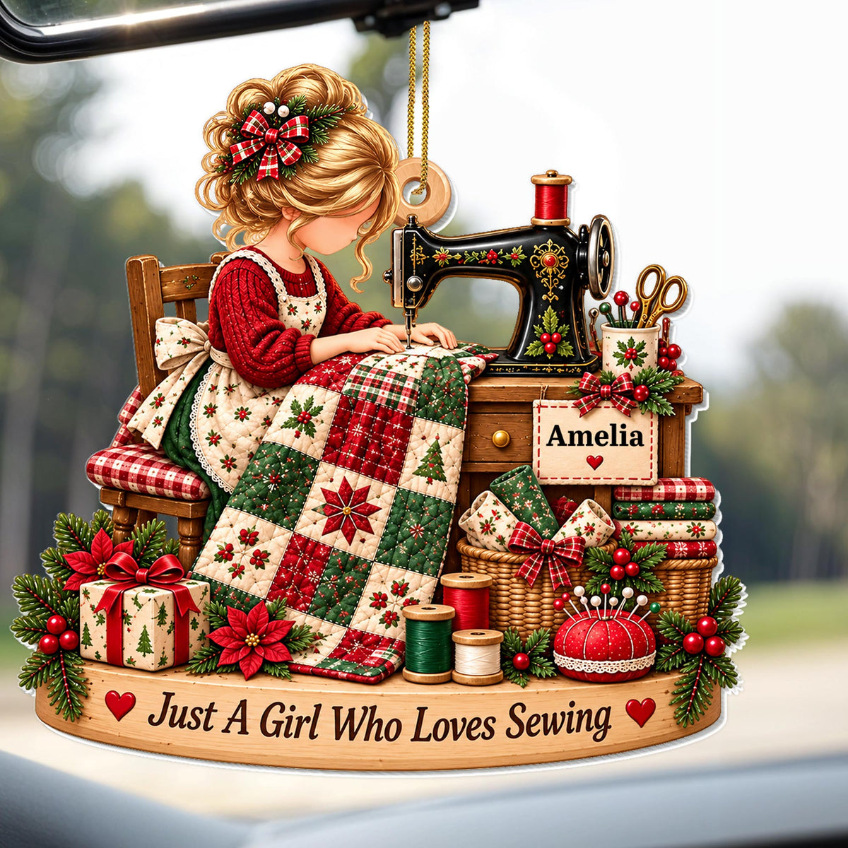 Just A Girl Who Loves Sewing With Sewing Machine and Quilt - Personalized Custom Acrylic Ornament, Christmas Gift - HAND225_ACO