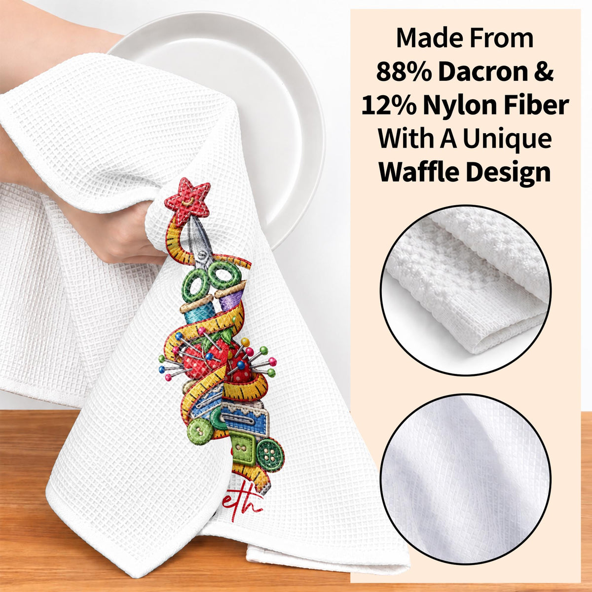 A Creative Christmas Tree Crafted With Sewing Tools And Buttons - Personalized Kitchen Towel - HAND230_TOWL