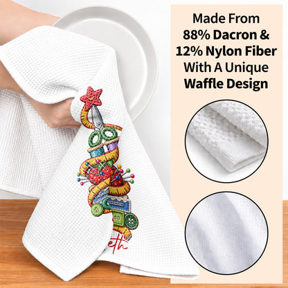 A Creative Christmas Tree Crafted With Sewing Tools And Buttons - Personalized Kitchen Towel - HAND230_TOWL