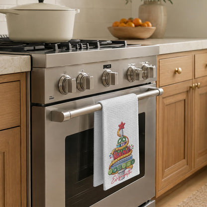 A Creative Christmas Tree Crafted With Sewing Tools And Buttons - Personalized Kitchen Towel - HAND230_TOWL