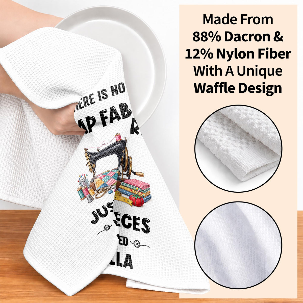 There Is No Scrap Fabric Just Pieces Not Yet Used Sewing Machine - Personalized Kitchen Towel - HAND231_TOWL