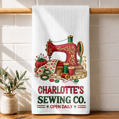 Sewing Co Open Daily Vintage Sewing Machine And Crafting Tools - Personalized Kitchen Towel - HAND234_TOWL