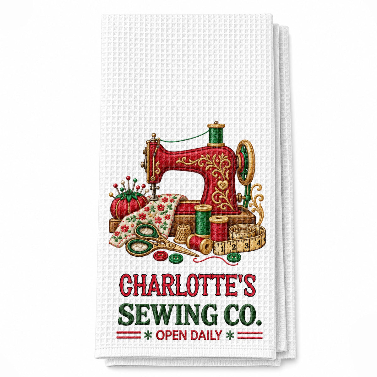 Sewing Co Open Daily Vintage Sewing Machine And Crafting Tools - Personalized Kitchen Towel - HAND234_TOWL
