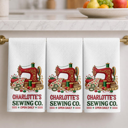 Sewing Co Open Daily Vintage Sewing Machine And Crafting Tools - Personalized Kitchen Towel - HAND234_TOWL