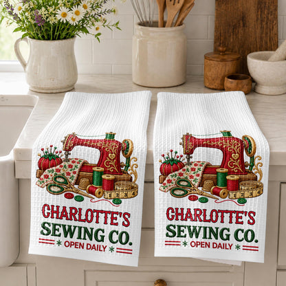 Sewing Co Open Daily Vintage Sewing Machine And Crafting Tools - Personalized Kitchen Towel - HAND234_TOWL