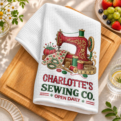 Sewing Co Open Daily Vintage Sewing Machine And Crafting Tools - Personalized Kitchen Towel - HAND234_TOWL