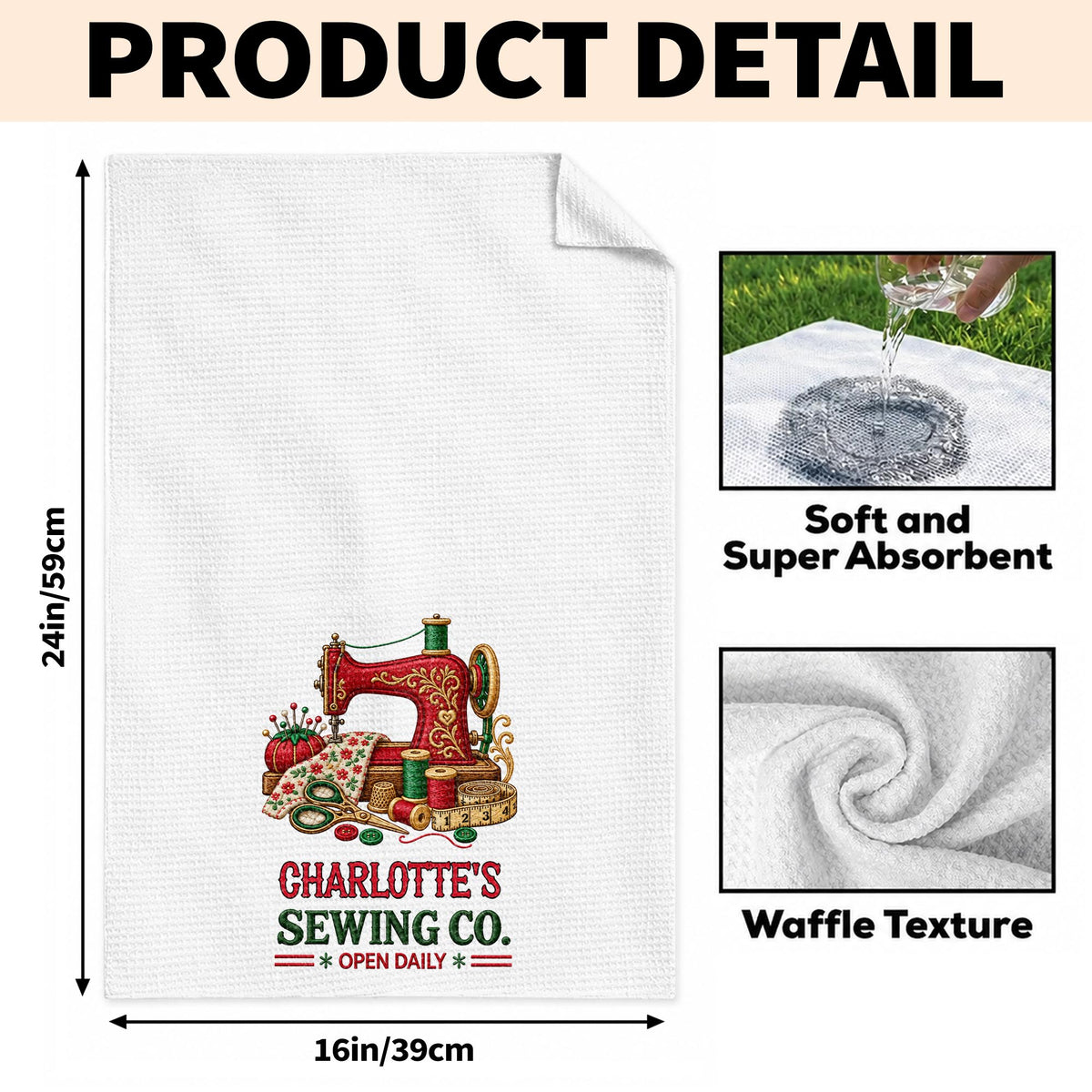 Sewing Co Open Daily Vintage Sewing Machine And Crafting Tools - Personalized Kitchen Towel - HAND234_TOWL