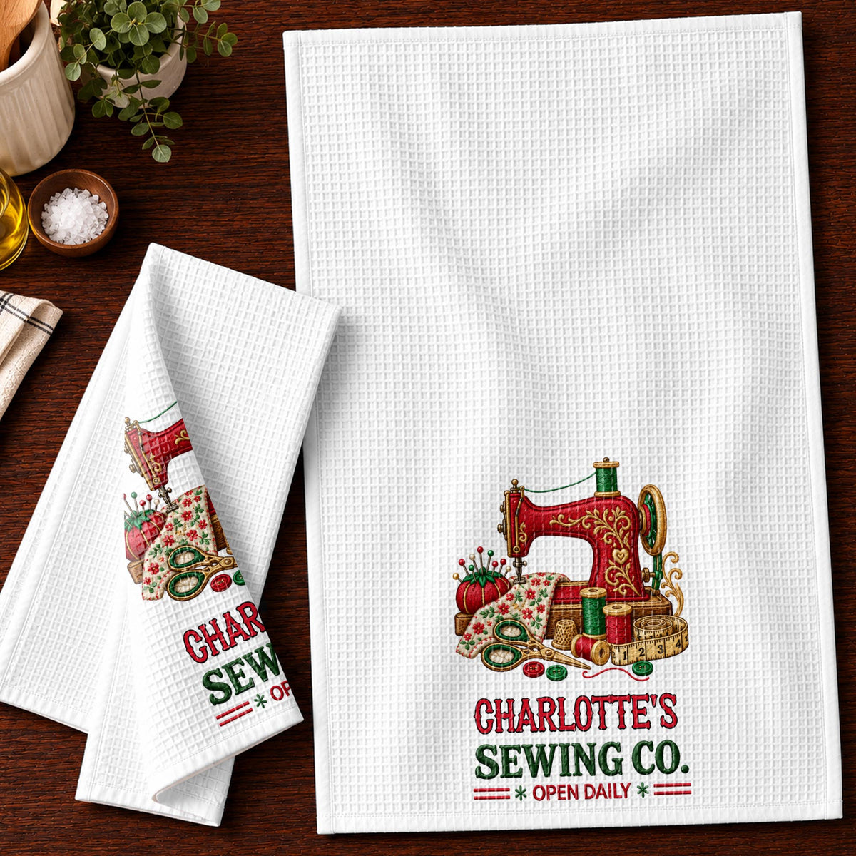 Sewing Co Open Daily Vintage Sewing Machine And Crafting Tools - Personalized Kitchen Towel - HAND234_TOWL