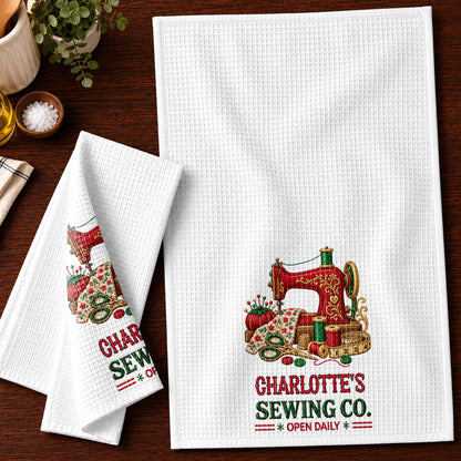 Sewing Co Open Daily Vintage Sewing Machine And Crafting Tools - Personalized Kitchen Towel - HAND234_TOWL