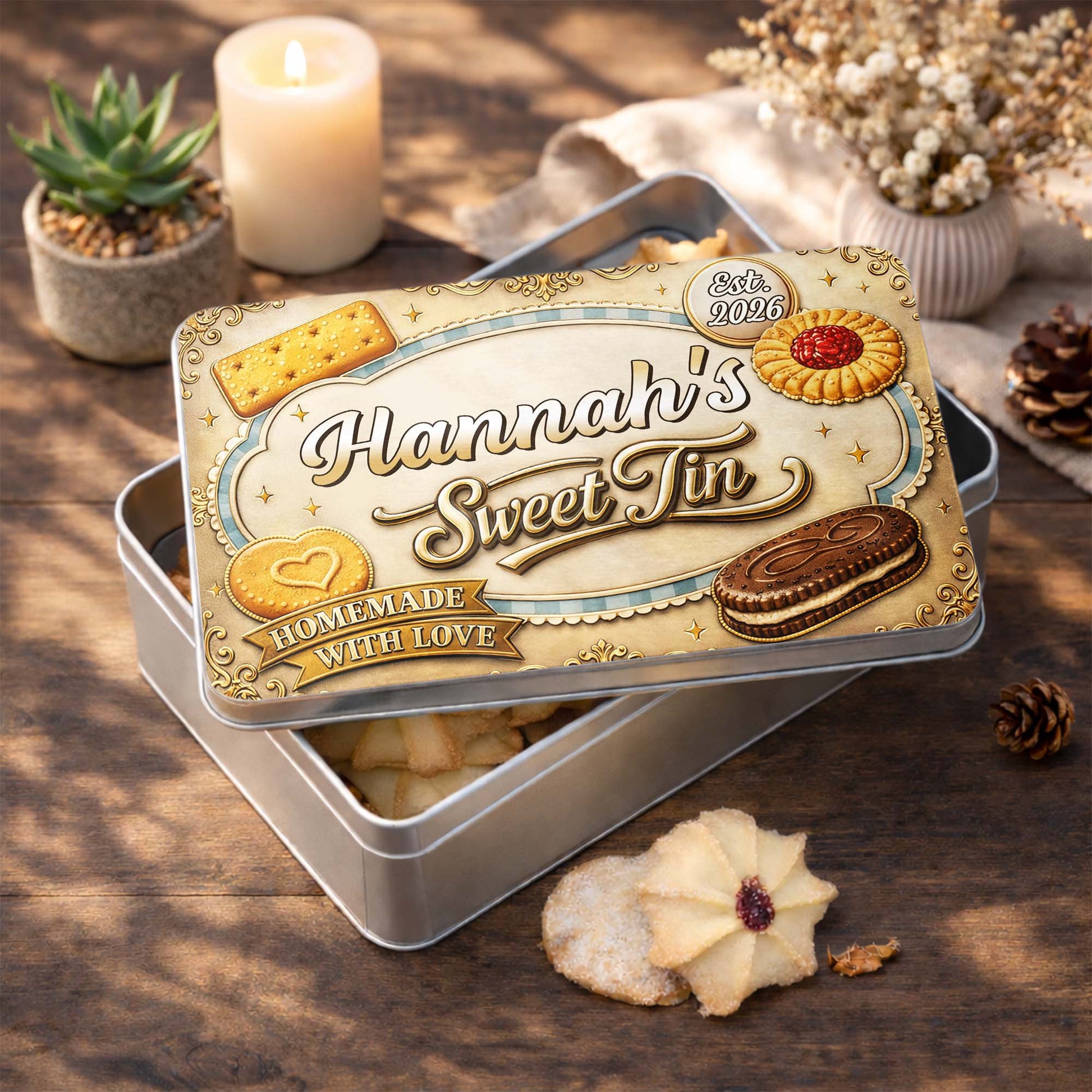 My Sweet Tin Homemade With Love Featuring Assorted Cookies And Biscuits
