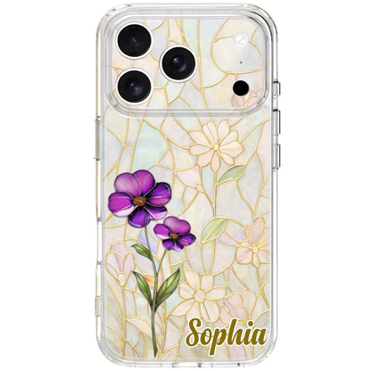 A Garden Of Blooming Flowers And Intricate Stained Glass Patterns