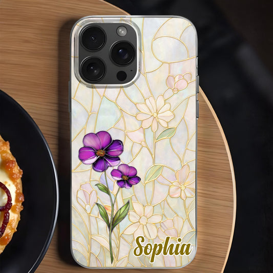 A Garden Of Blooming Flowers And Intricate Stained Glass Patterns