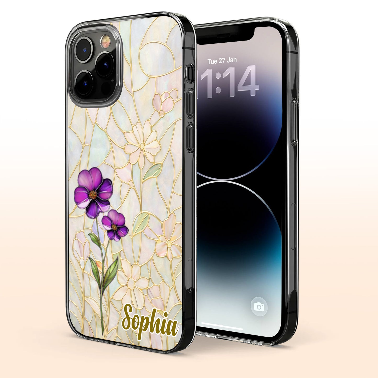 A Garden Of Blooming Flowers And Intricate Stained Glass Patterns