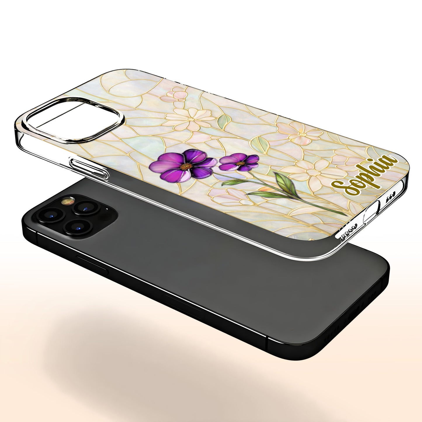 A Garden Of Blooming Flowers And Intricate Stained Glass Patterns