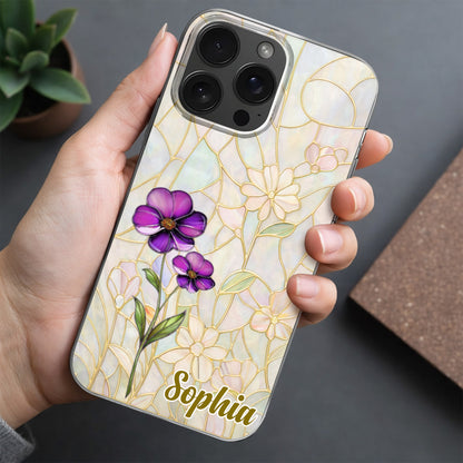 A Garden Of Blooming Flowers And Intricate Stained Glass Patterns