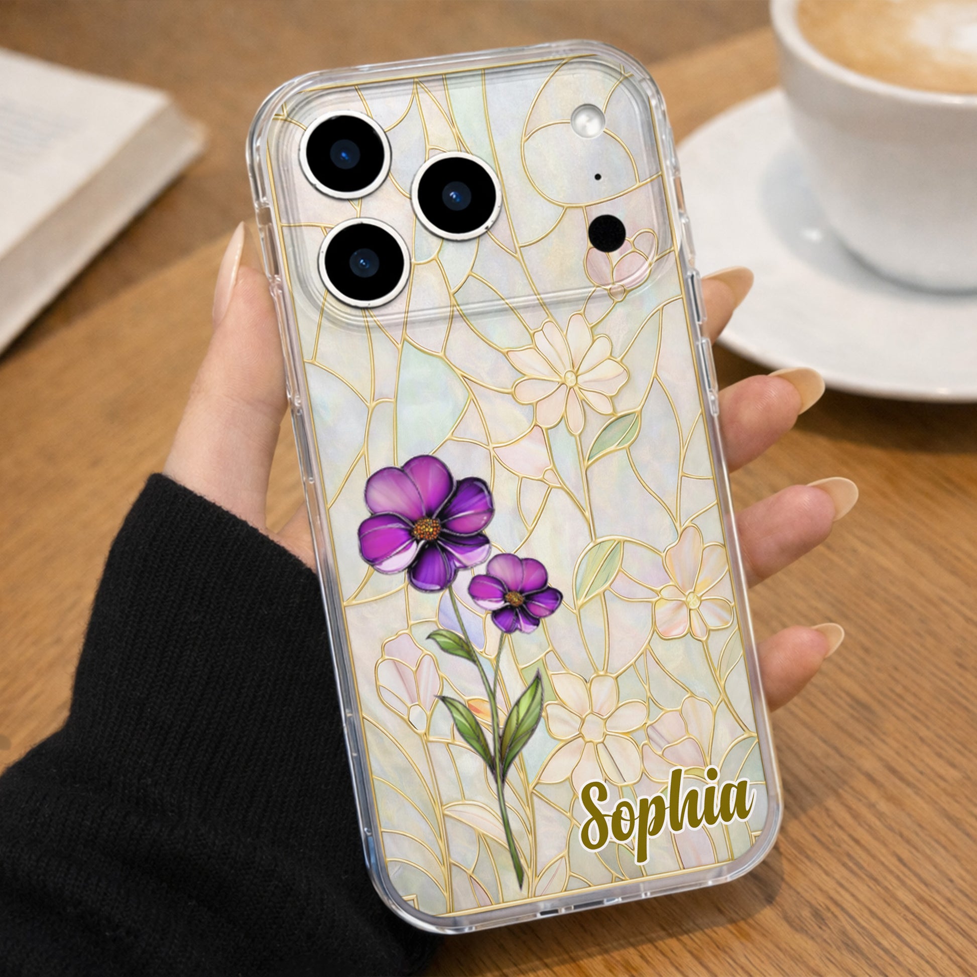 A Garden Of Blooming Flowers And Intricate Stained Glass Patterns