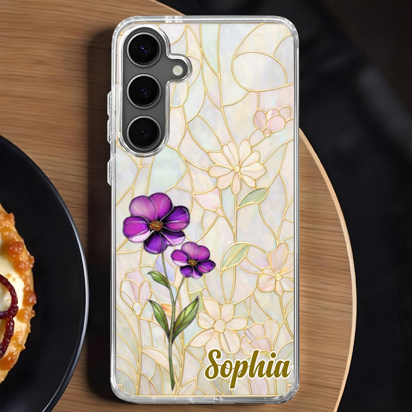 A Garden Of Blooming Flowers And Intricate Stained Glass Patterns