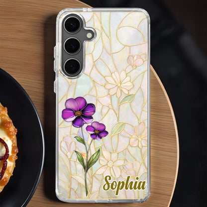 A Garden Of Blooming Flowers And Intricate Stained Glass Patterns