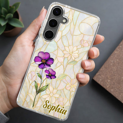 A Garden Of Blooming Flowers And Intricate Stained Glass Patterns