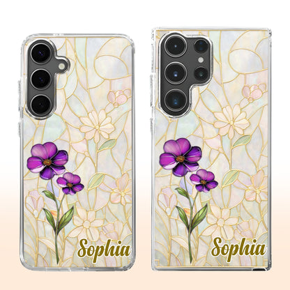 A Garden Of Blooming Flowers And Intricate Stained Glass Patterns