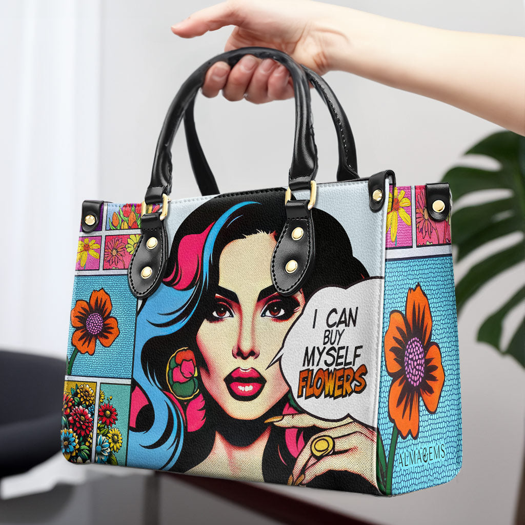 I Can Buy Myself Flowers Niche Personalized Custom Leather Handbag ALMA GEMS
