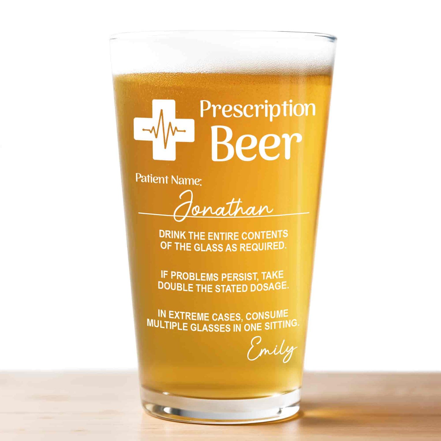 Prescription Beer Heartbeat Medical Cross Personalized Drinkware