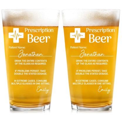 Prescription Beer Heartbeat Medical Cross Personalized Drinkware
