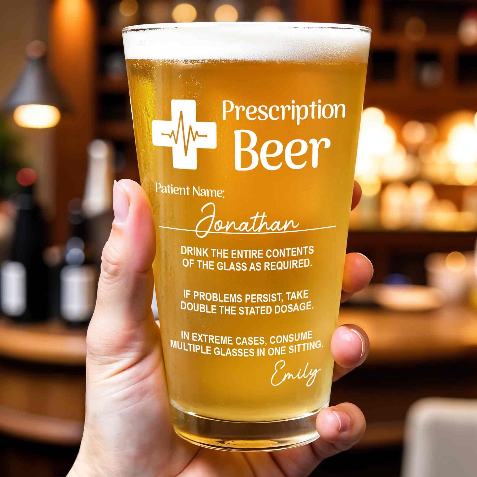 Prescription Beer Heartbeat Medical Cross Personalized Drinkware