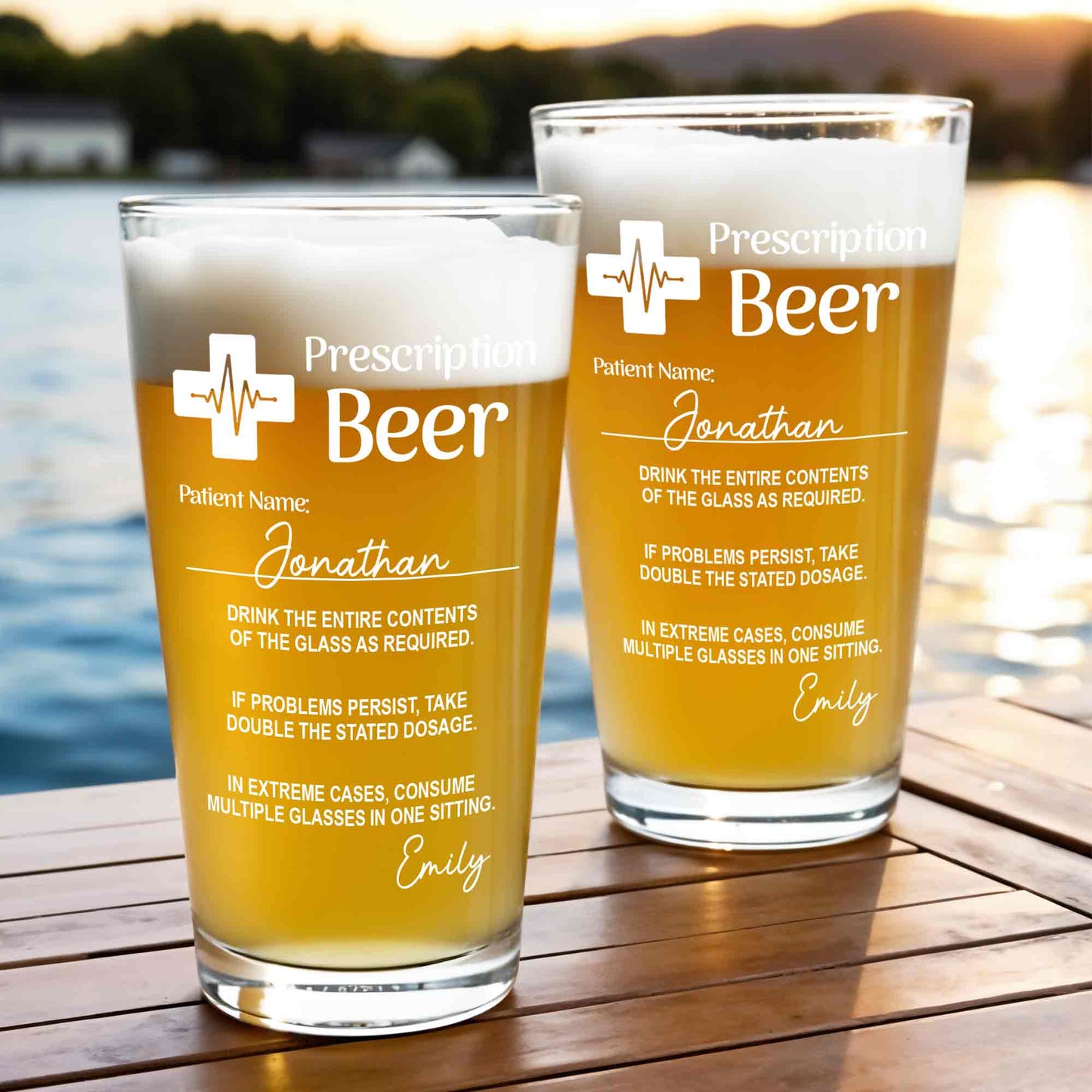 Prescription Beer Heartbeat Medical Cross Personalized Drinkware