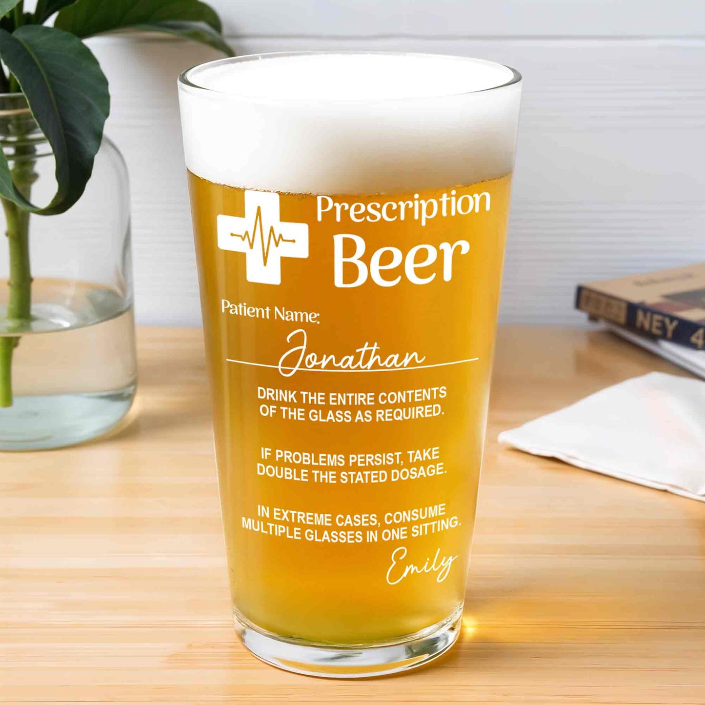 Prescription Beer Heartbeat Medical Cross Personalized Drinkware