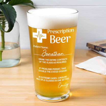 Prescription Beer Heartbeat Medical Cross Personalized Drinkware