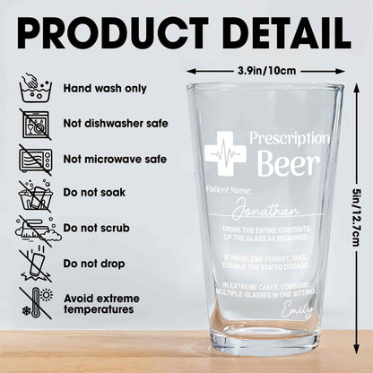 Prescription Beer Heartbeat Medical Cross Personalized Drinkware