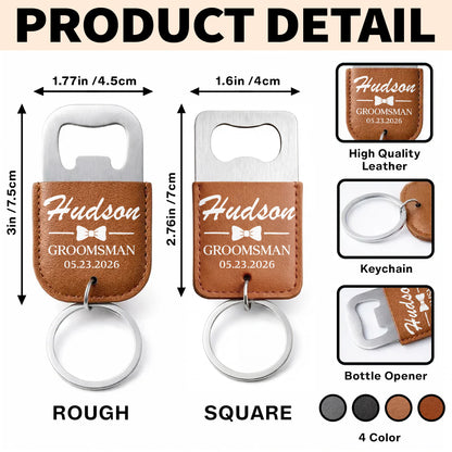 Groomsman Bow Tie Personalized Gift For Wedding Party - Personalized Leather Bottle Opener Keychain - HIM026_LEBOK