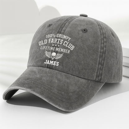 100% Grumpy Old Farts Club Lifetime Member Skull Wings - Personalized Custom Washed Denim Cap - HIM035_WDCAP
