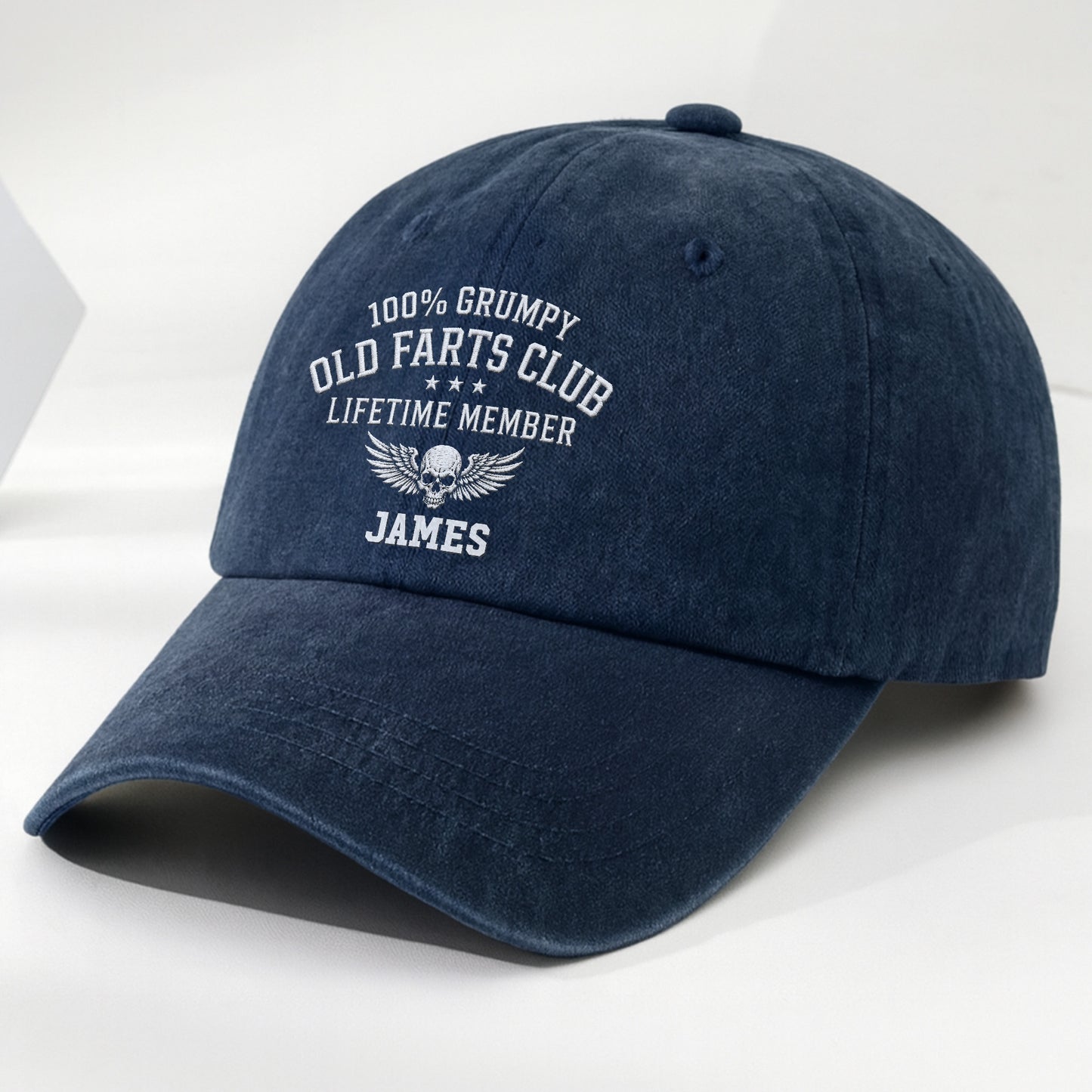100% Grumpy Old Farts Club Lifetime Member Skull Wings - Personalized Custom Washed Denim Cap - HIM035_WDCAP