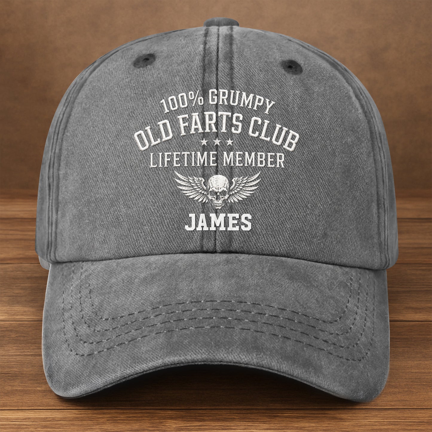100% Grumpy Old Farts Club Lifetime Member Skull Wings - Personalized Custom Washed Denim Cap - HIM035_WDCAP