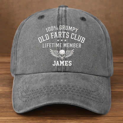 100% Grumpy Old Farts Club Lifetime Member Skull Wings - Personalized Custom Washed Denim Cap - HIM035_WDCAP