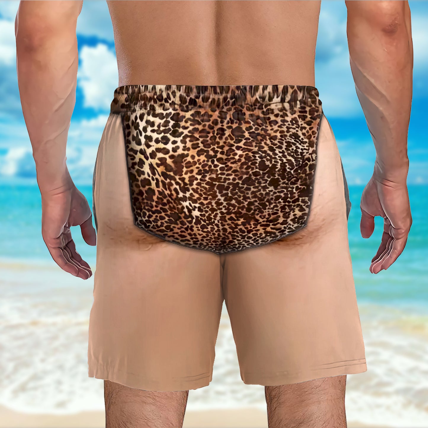 Wild At Heart Leopard Print Skin Tone Funny Design - Personalized Men's Beach Shorts - HIM063_MEBES