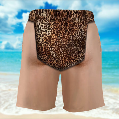 Wild At Heart Leopard Print Skin Tone Funny Design - Personalized Men's Beach Shorts - HIM063_MEBES