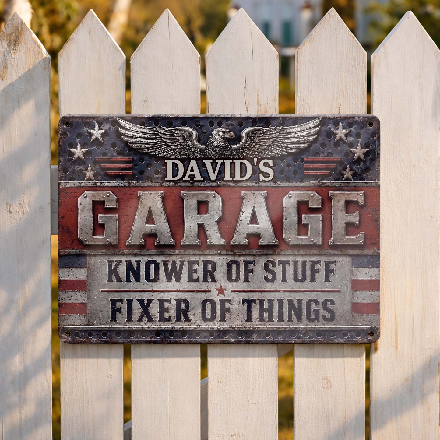 Garage Knower Of Stuff Fixer Of Things Patriotic American Eagle - Personalized Metal Sign - HIM069_MSIGN