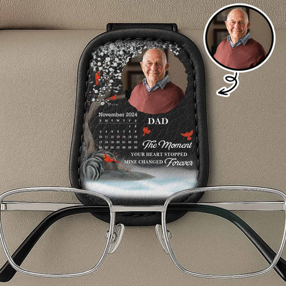 The Moment Your Heart Stopped, Custom Memorial Design With Heartbeat - Personalized Sunglasses Holder For Car Visor - HME023_SUNVIS