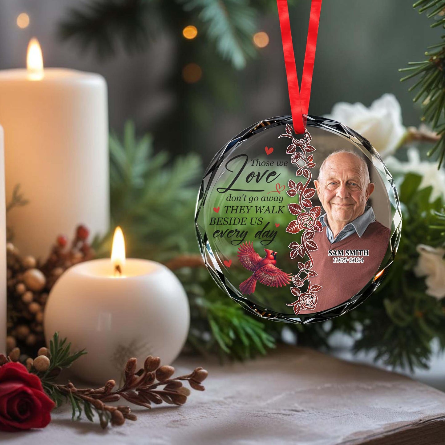 Those We Love Don't Go Away Ornament - Personalized Custom Circle Glass Ornament - HME057_CGOR