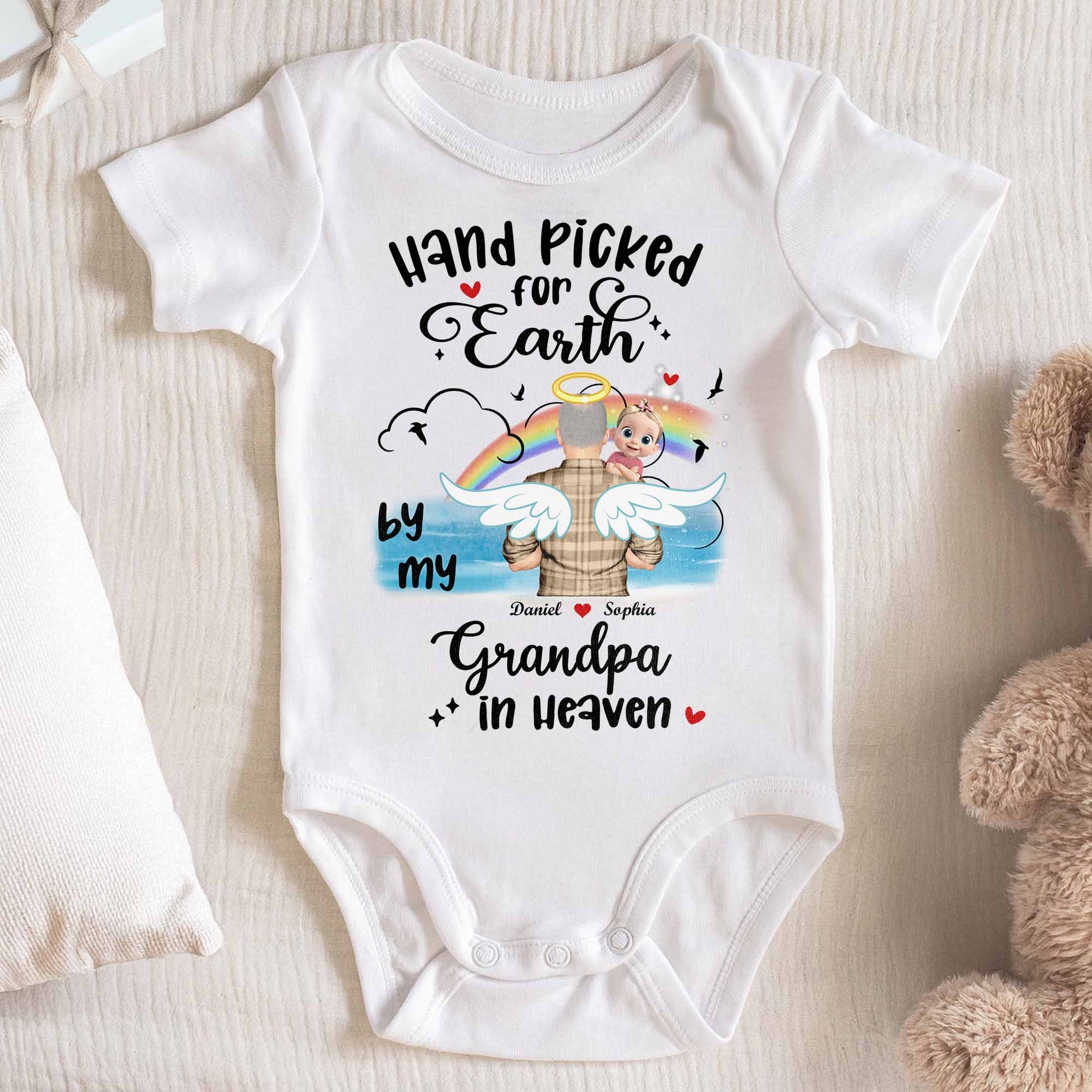 Hand Picked For Earth By My Grandpa In Heaven, Angel And Rainbow