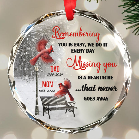 Remembering You Is Easy Memorial Circle Ornament - Personalized Custom Circle Glass Ornament - HME064_CGOR