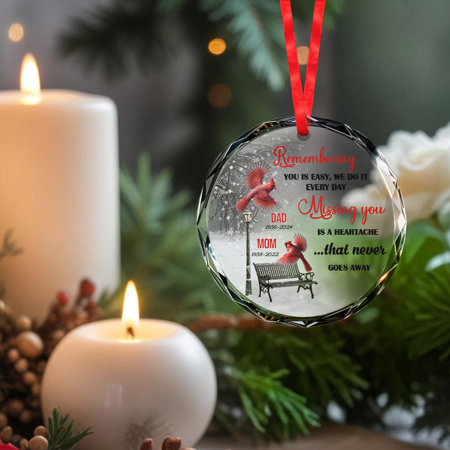 Remembering You Is Easy Memorial Circle Ornament - Personalized Custom Circle Glass Ornament - HME064_CGOR