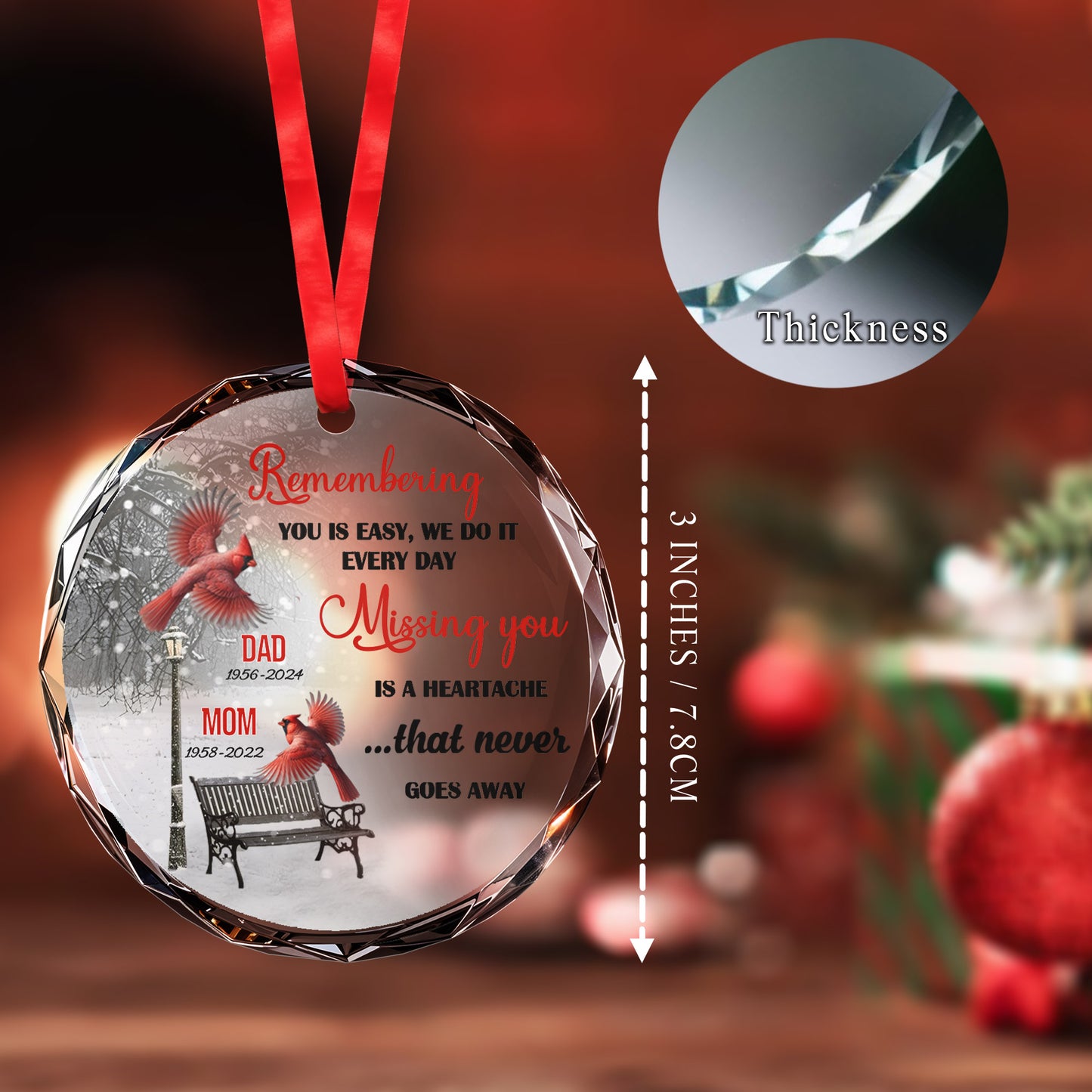 Remembering You Is Easy Memorial Circle Ornament - Personalized Custom Circle Glass Ornament - HME064_CGOR