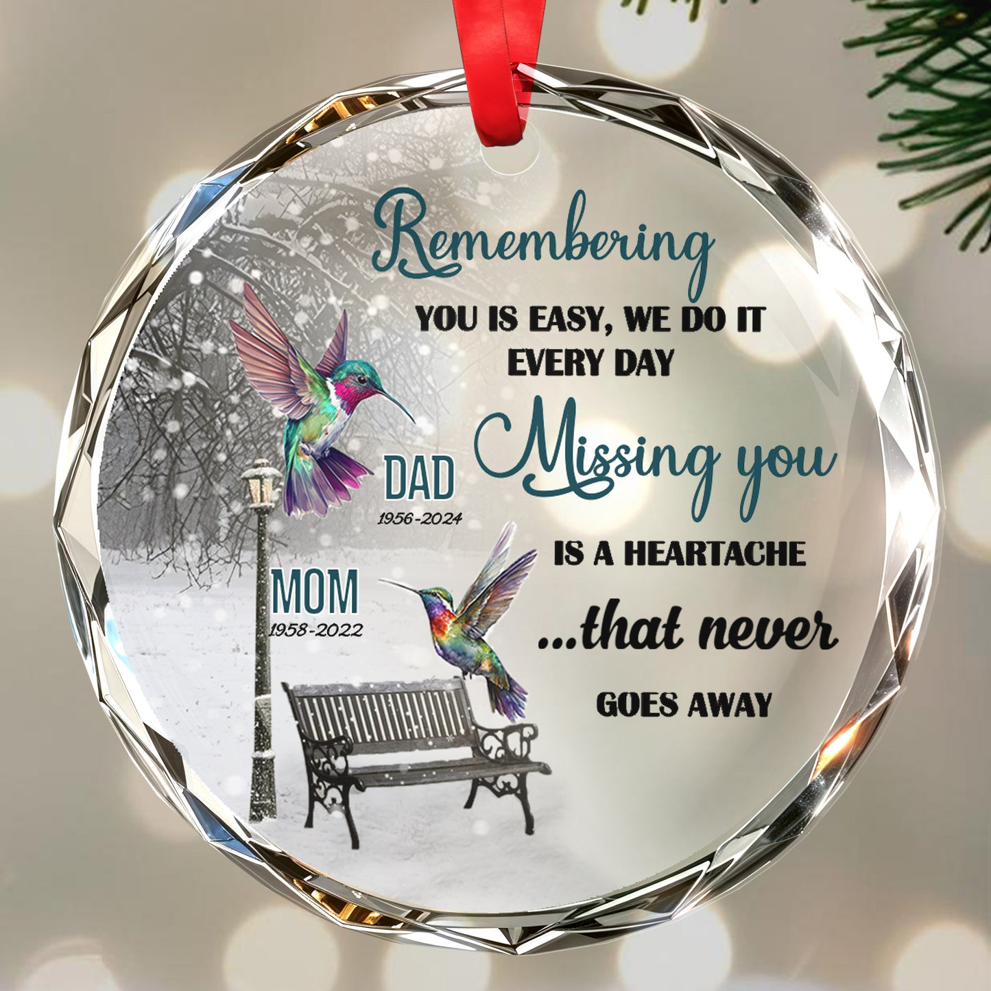 Remembering You Is Easy Memorial Circle Ornament - Personalized Custom Circle Glass Ornament - HME064_CGOR