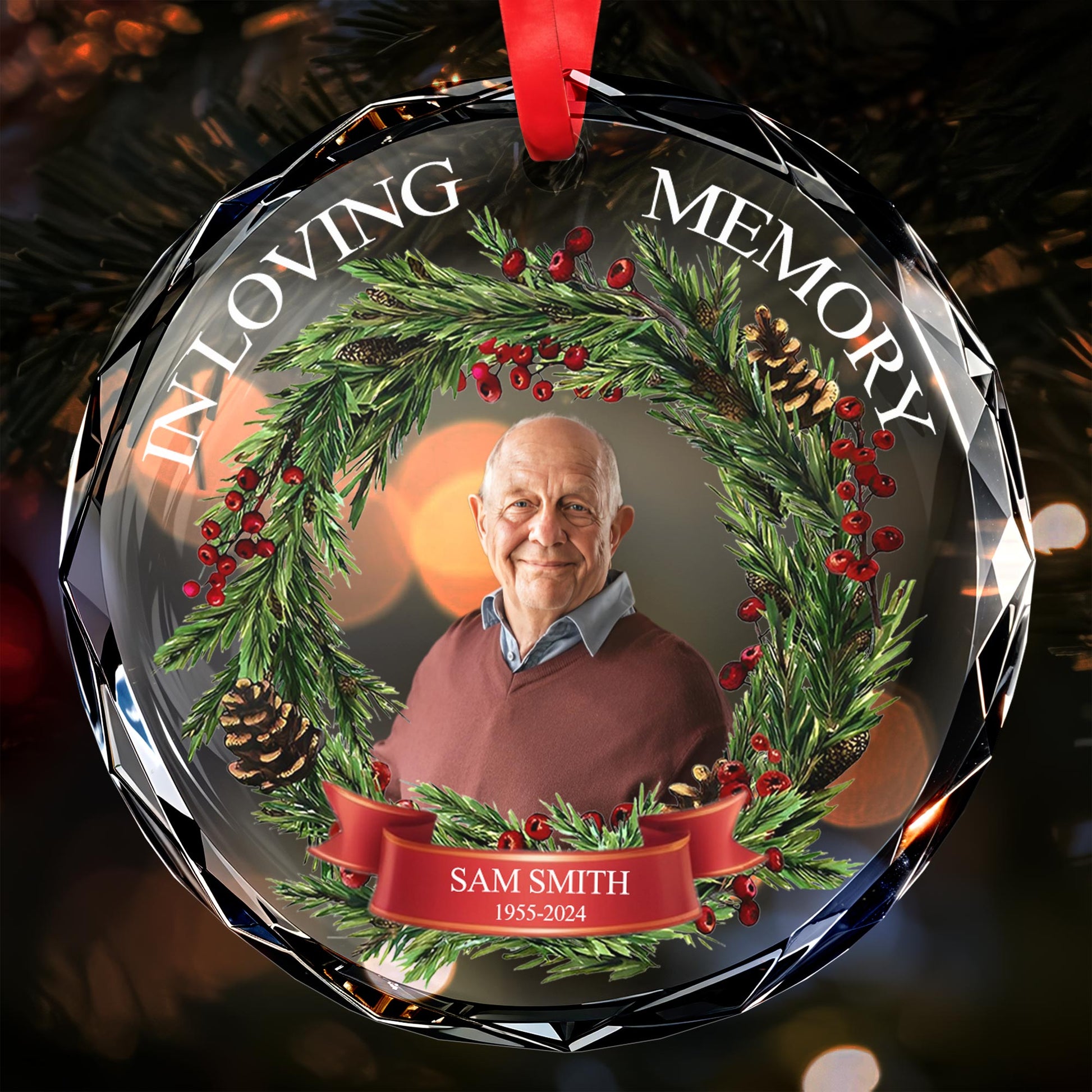 In Loving Memory Custom Circle Glass Ornament