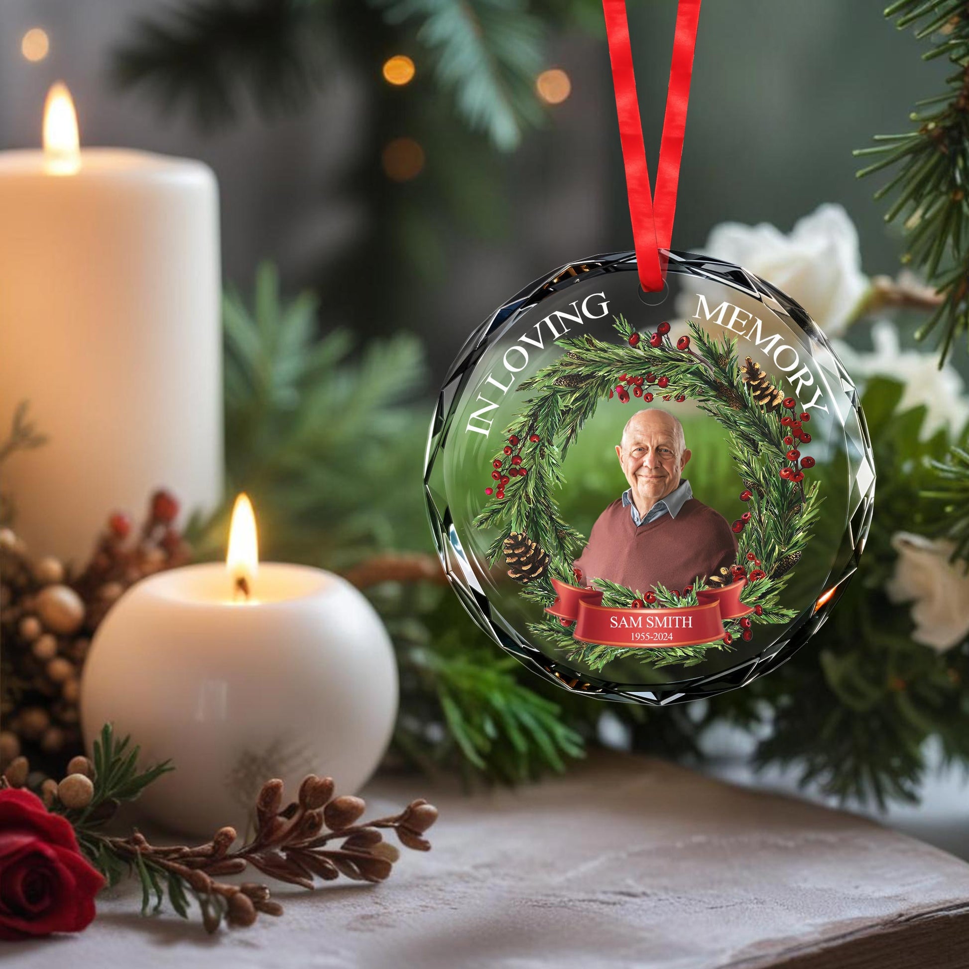 In Loving Memory Custom Circle Glass Ornament