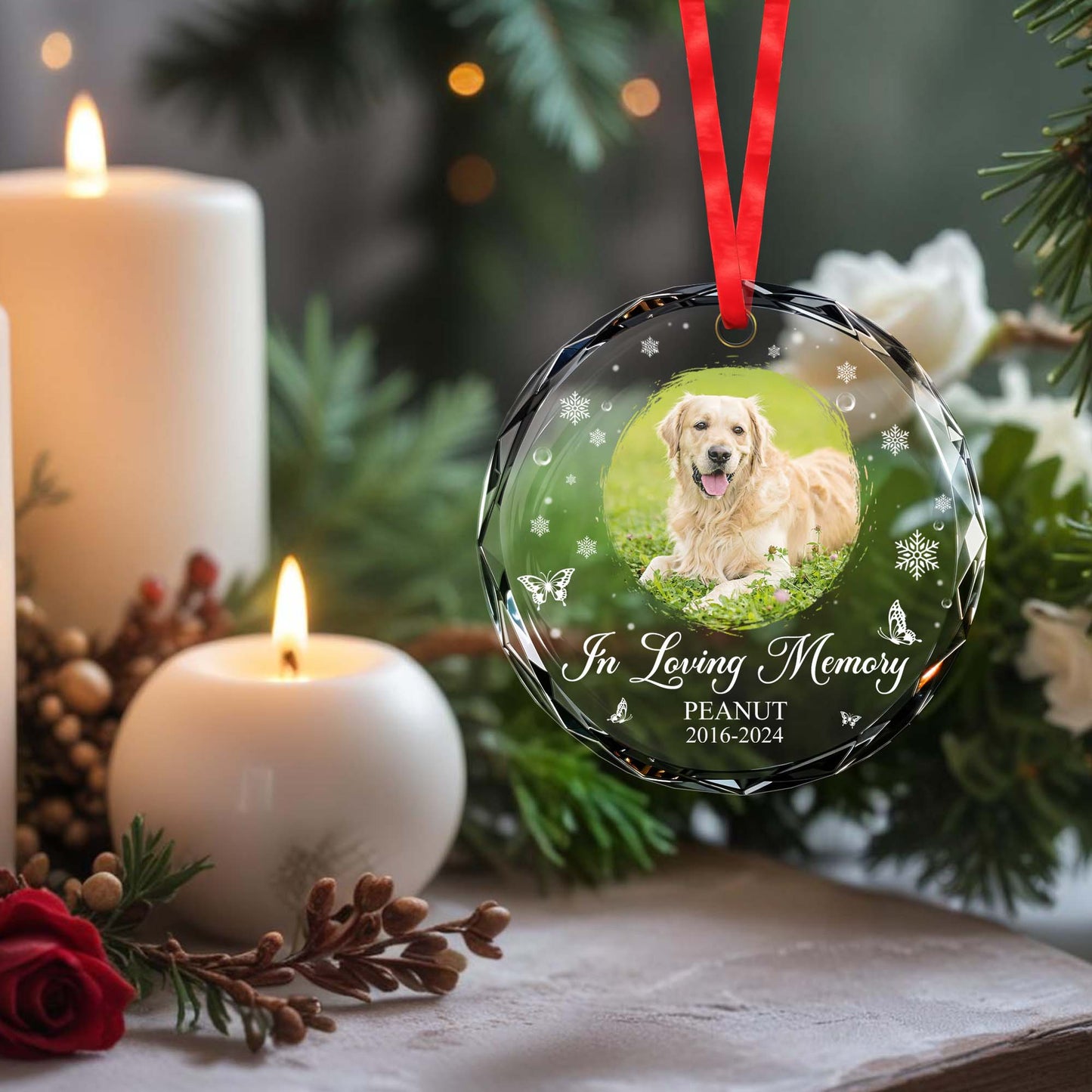 In Loving Memory Of Your Beloved Pet - Personalized Custom Circle Glass Ornament - PME010_CGOR